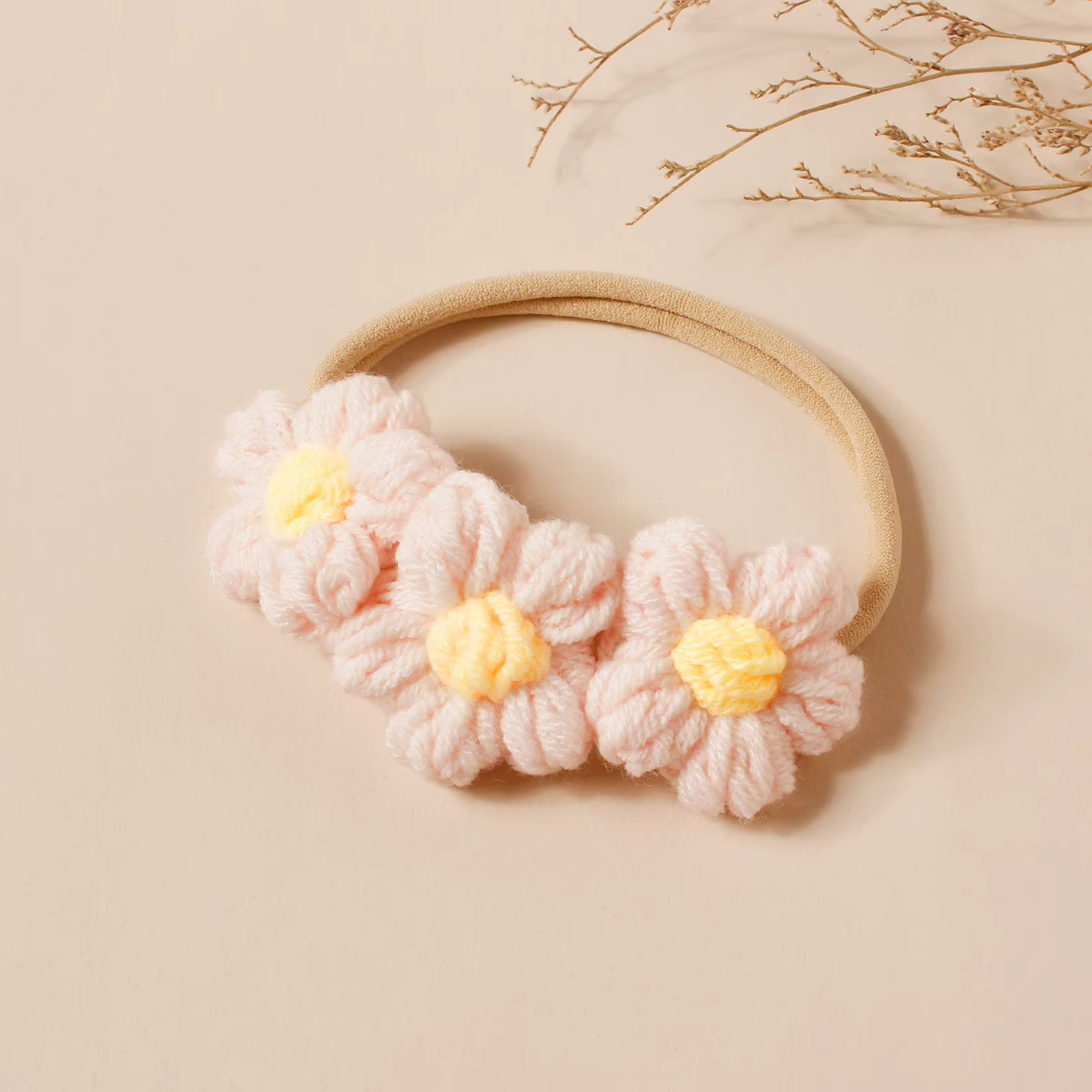 Flores de ganchillo en diadema para recién nacidos