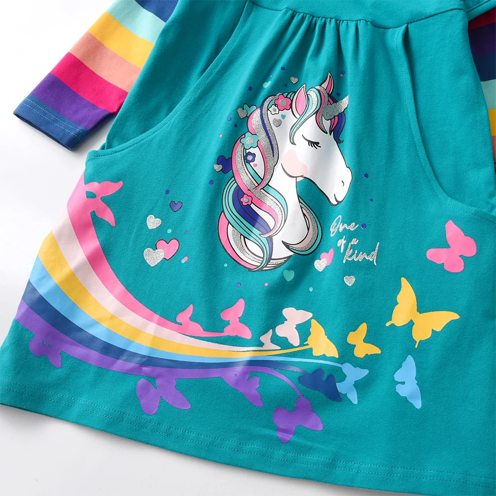 DXTON vestido unicornio de manga larga para niñas arcoíris - imagen 4