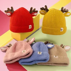 Gorro navideño de reno con astas en felpa suave para jóvenes