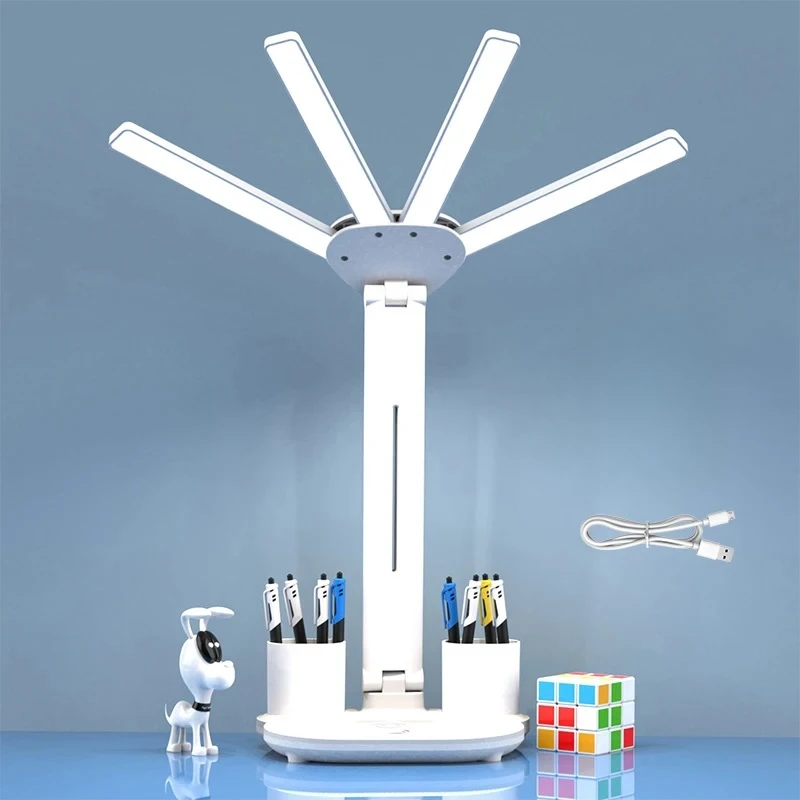 Lámpara de escritorio LED recargable con cabezales ajustables y reloj - imagen 4