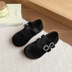 Milancel zapatos de princesa terciopelo nude – Suela suave para niñas