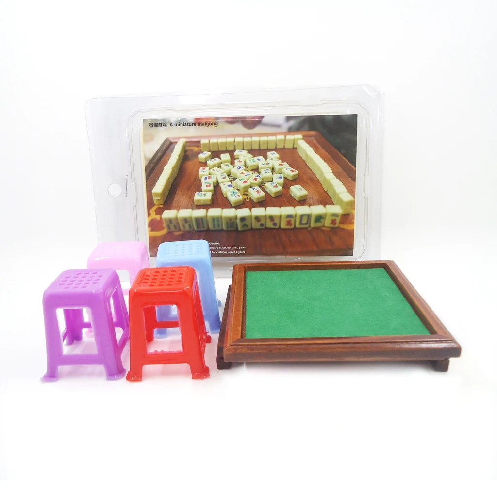 Mesa y sillas de mahjong en miniatura para casa de muñecas - imagen 4