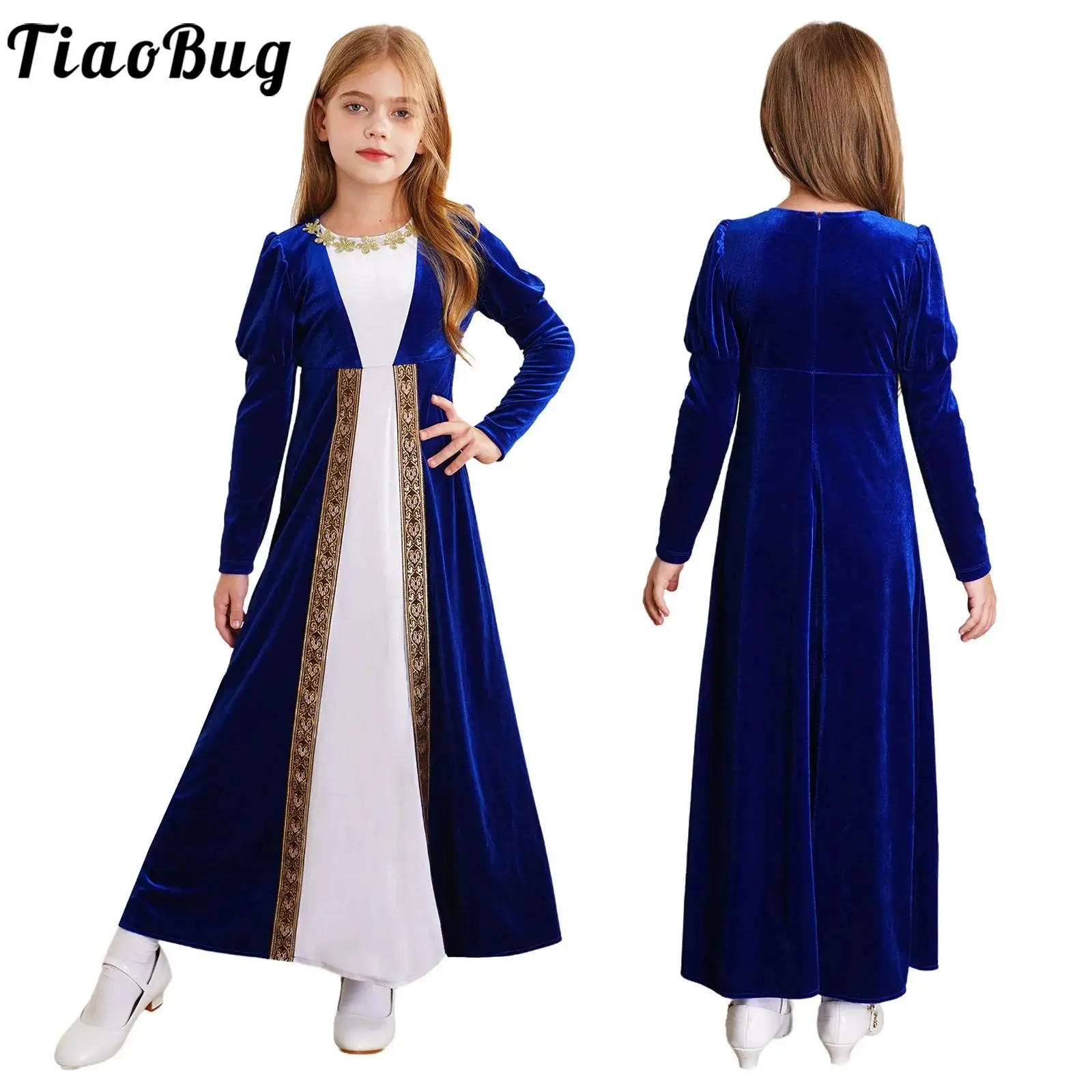 Vestido princesa de terciopelo con flores doradas para niña - imagen 2