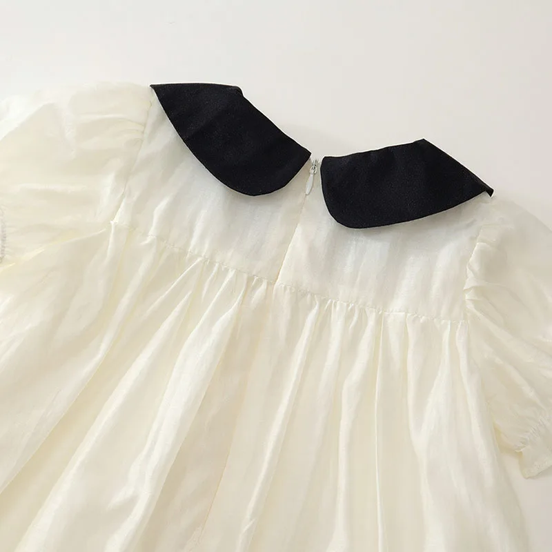 Vestido de verano bebé niña cuello Peter Pan manga corta en algodón - imagen 3