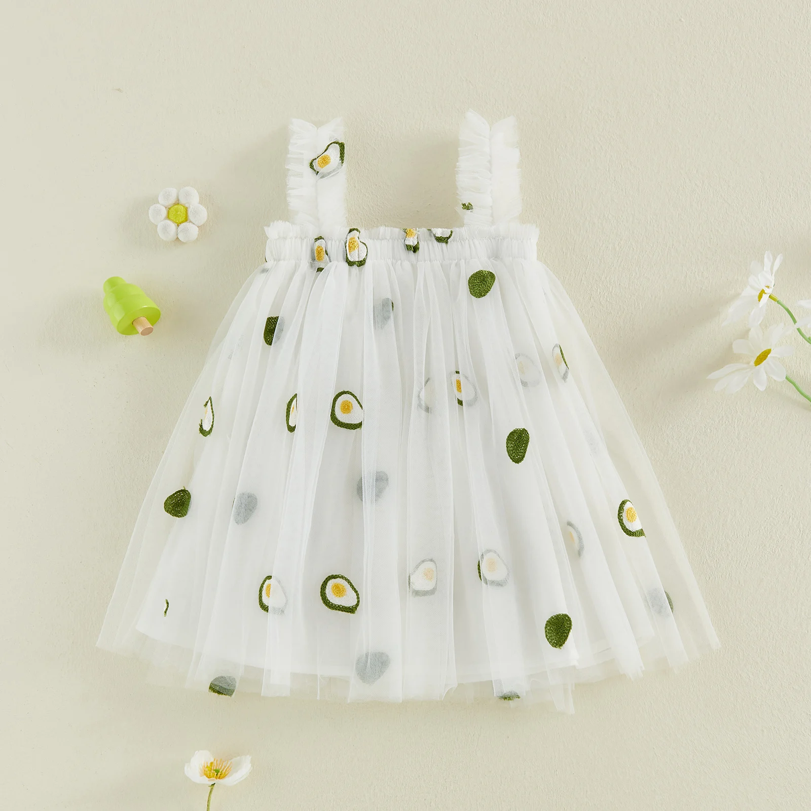 Vestido de malla con corte A sin mangas bordado floral de verano