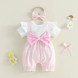 Conjunto de verano para niña: mono manga corta con lazo y diadema