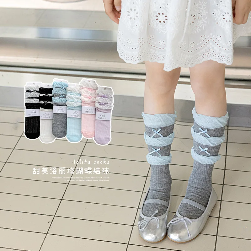 Calcetines escolares con lazo de algodón fino para niños