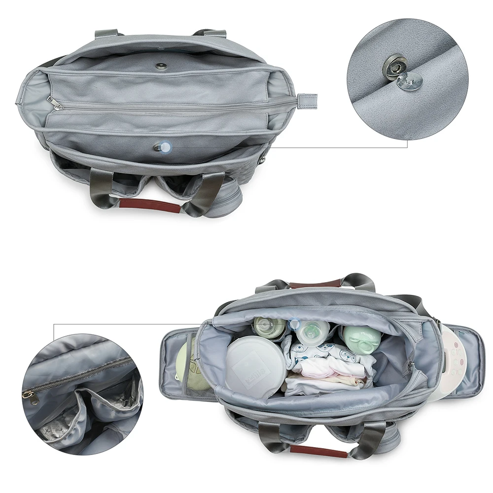 Bolsa de pañales gris desmontable texturizada con correa ajustable - imagen 5