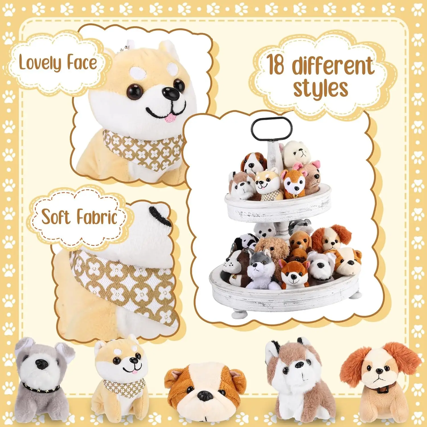 Pack de mini peluches de perros para fiestas y recuerdos