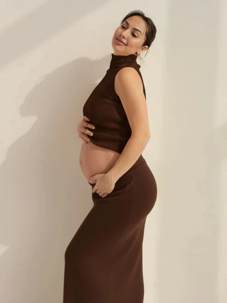 Conjunto de punto sin mangas con cuello alto para fotografía de maternidad - imagen 3