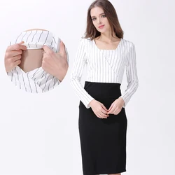 Vestido de lactancia posparto de algodón de manga larga
