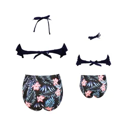 Traje de baño niña con volantes estampado, dos piezas verano a juego