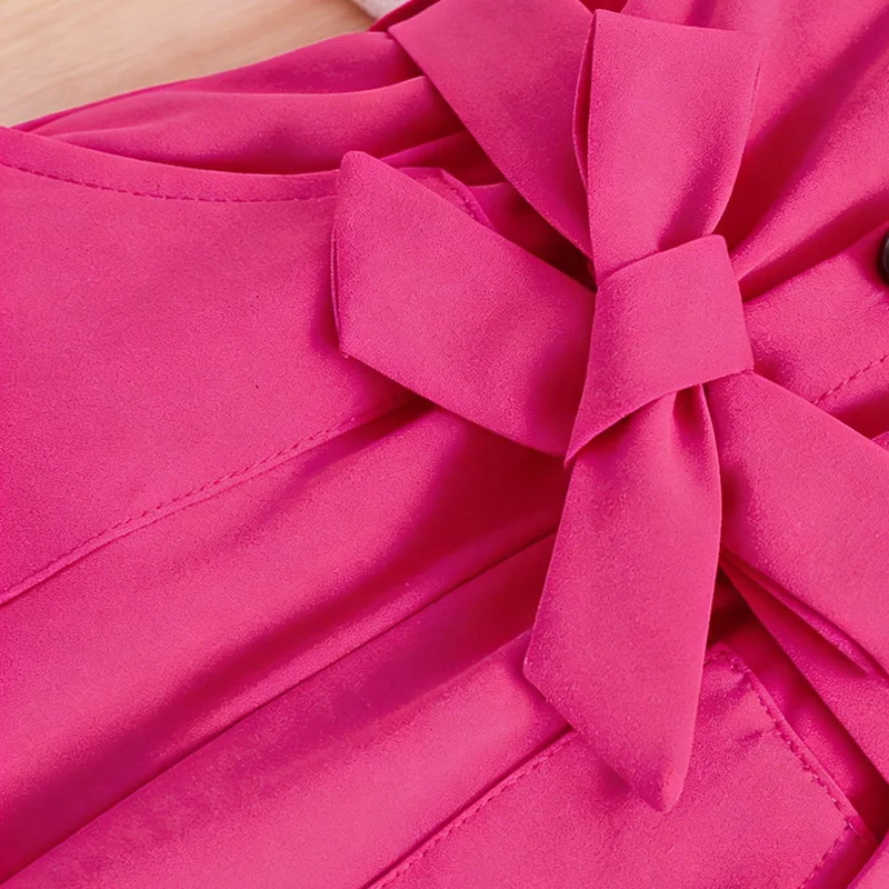 Vestido infantil rojo rosa con cinturón y botones frontales - imagen 2