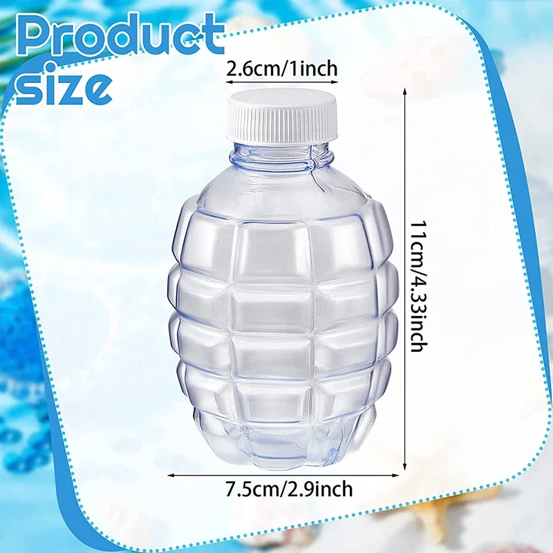 Botella de plástico transparente para cuentas de gel agua mostrando su forma cilíndrica y tapa rosca