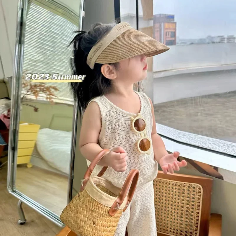 Conjunto de verano para niña de encaje calado con pantalón ancho - imagen 4