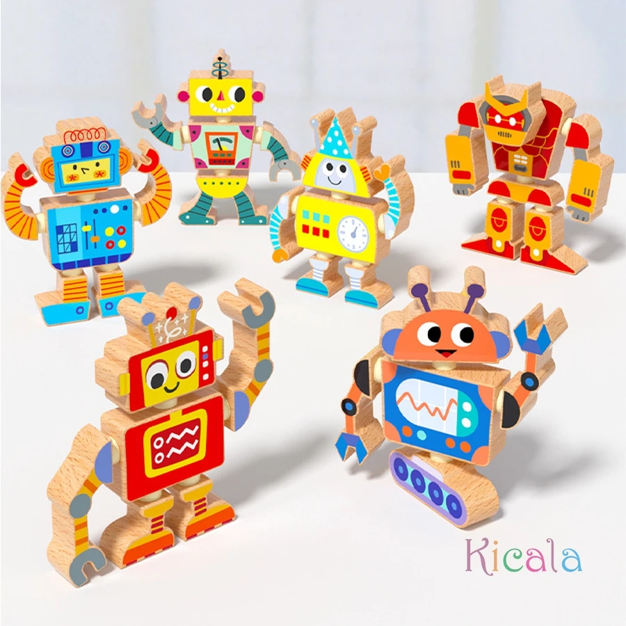 Juego de montaje STEM robot de madera desmontable infantil
