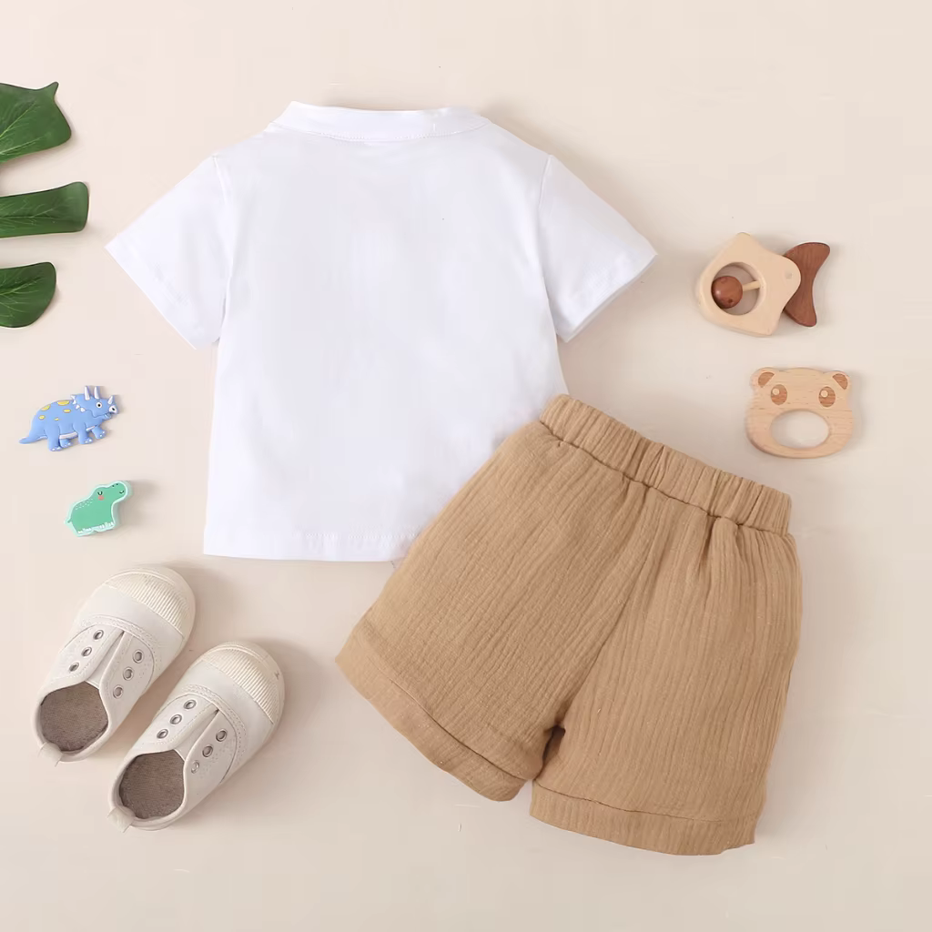 Conjunto ropa bebé verano camiseta blanca y pantalón corto - imagen 4