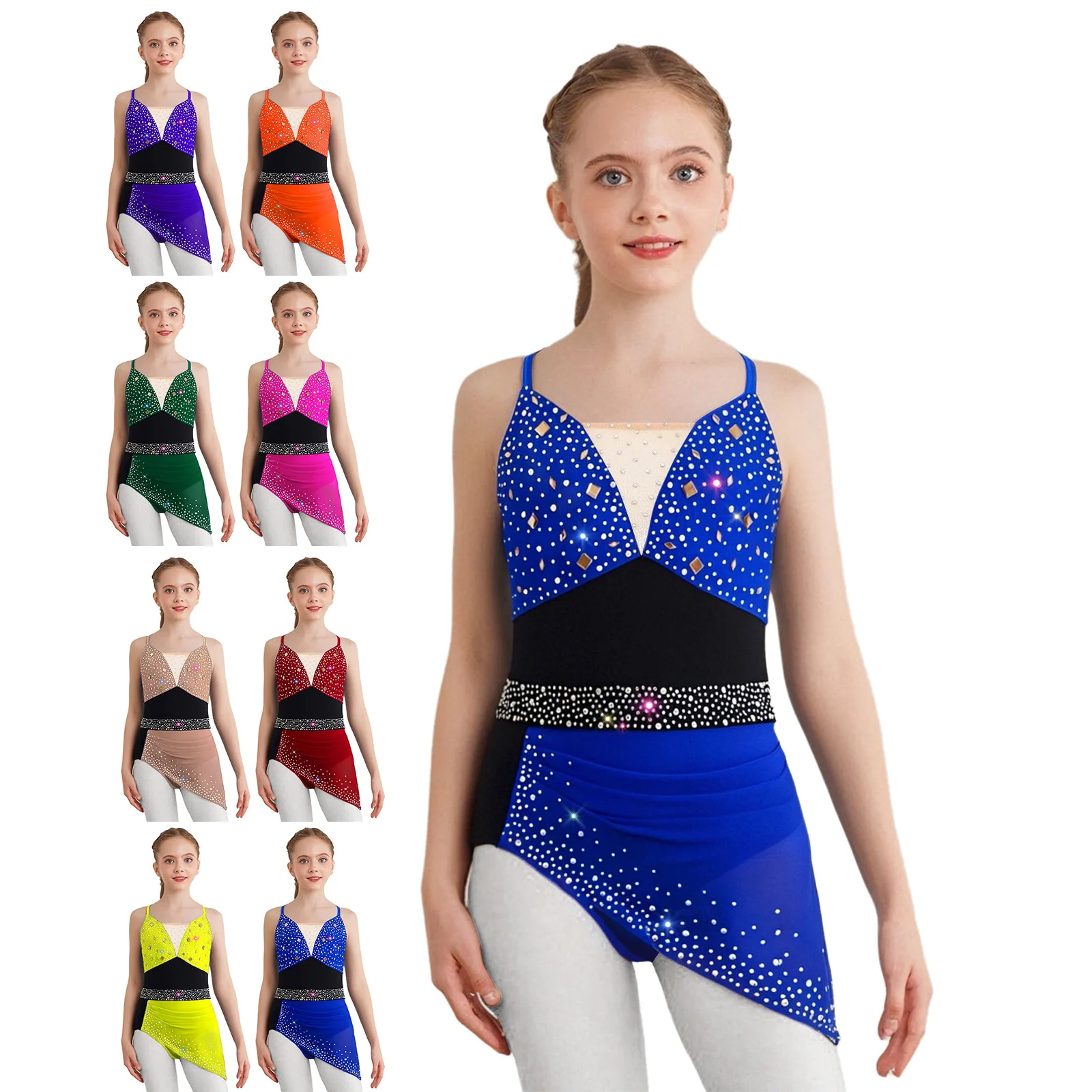 Vestido patinaje artístico con tirantes finos y pedrería - imagen 3