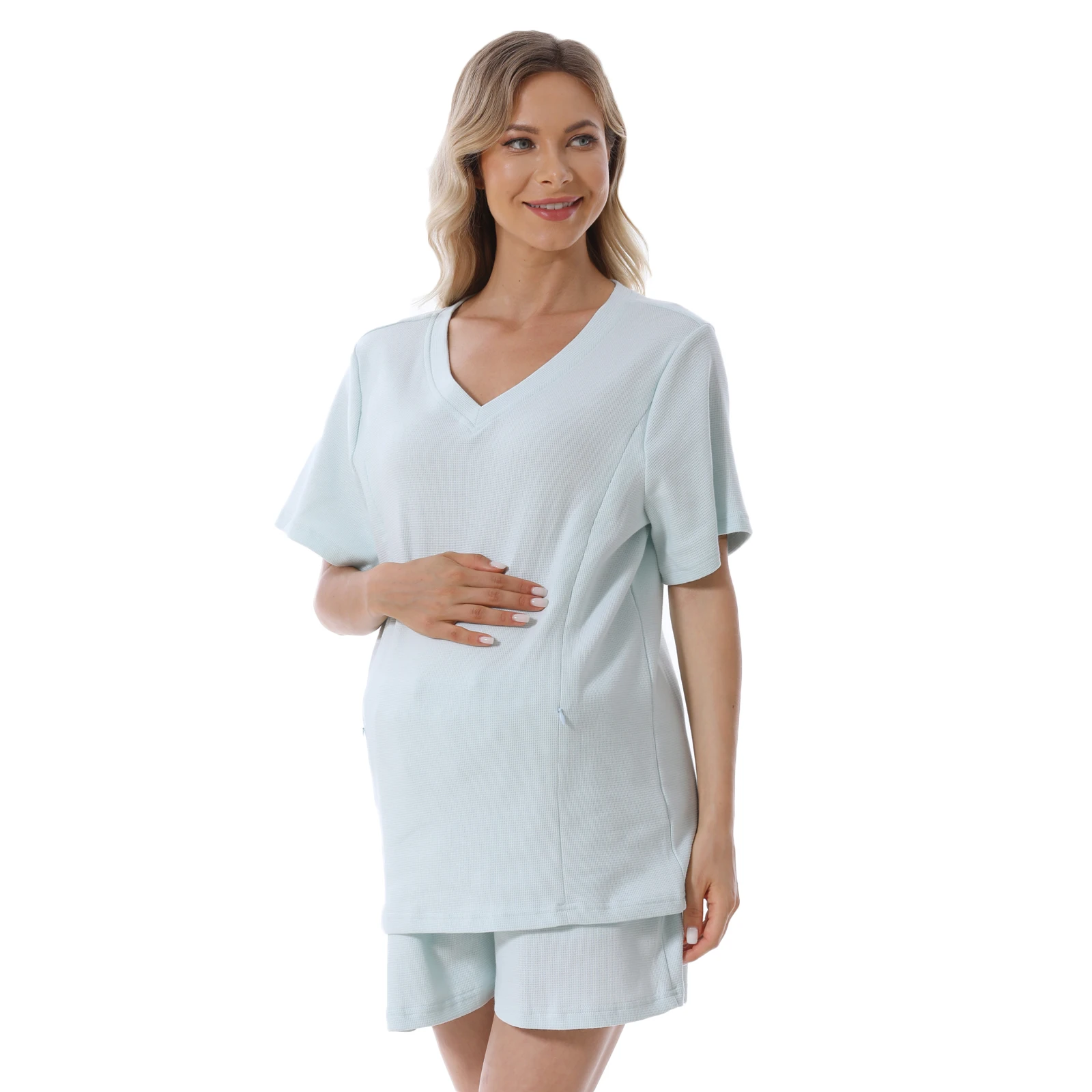 Pijama de lactancia waffle con cremallera lateral y cuello V - imagen 5