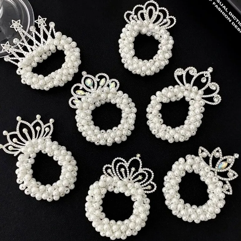 Coleteros con perlas y corona para niñas – bandas elásticas - imagen 3