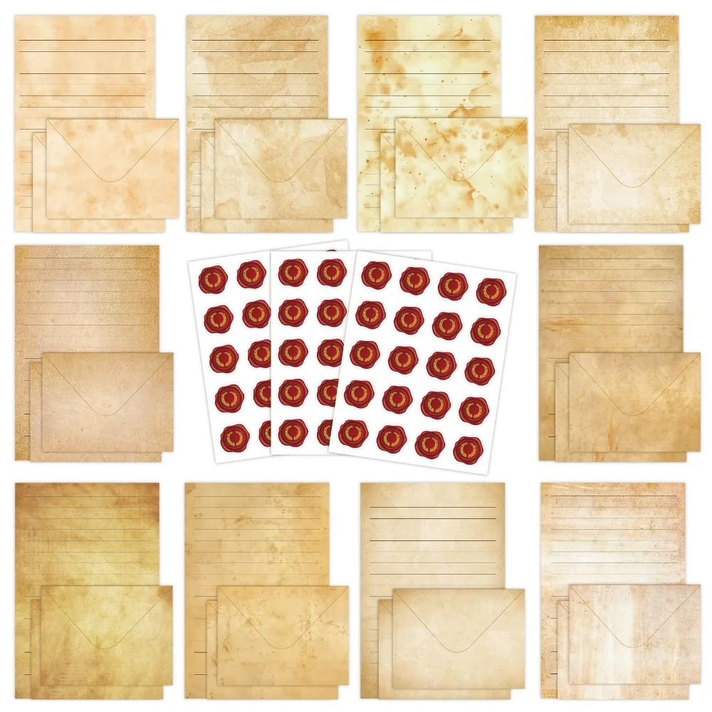Set de cartas y sobres de acuarela de manualidades vintage