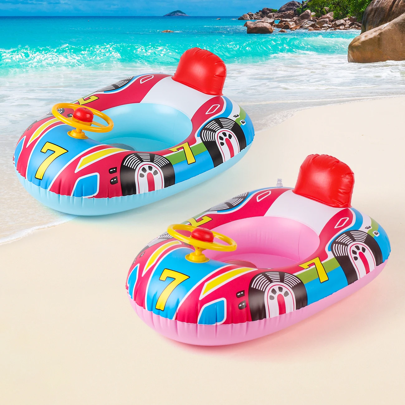 Asiento flotante para piscina infantil con forma de coche y asas - imagen 4