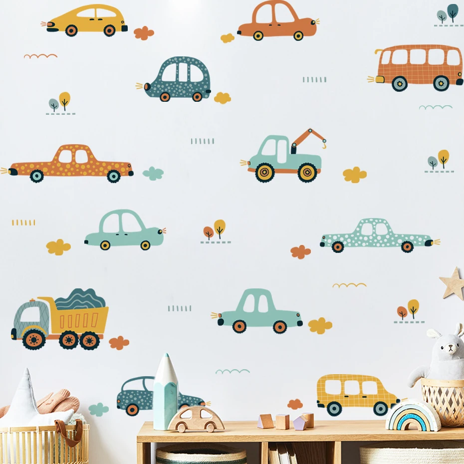 Pegatinas de pared PVC con coches de dibujos para infantil