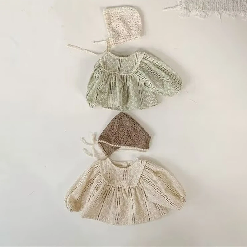 Blusa de encaje para niña otoñal con mangas abullonadas