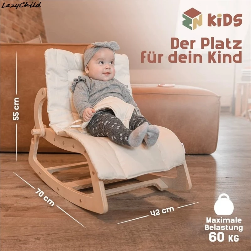Cuna mecedora LazyChild 3 en 1 convertible de madera para bebé