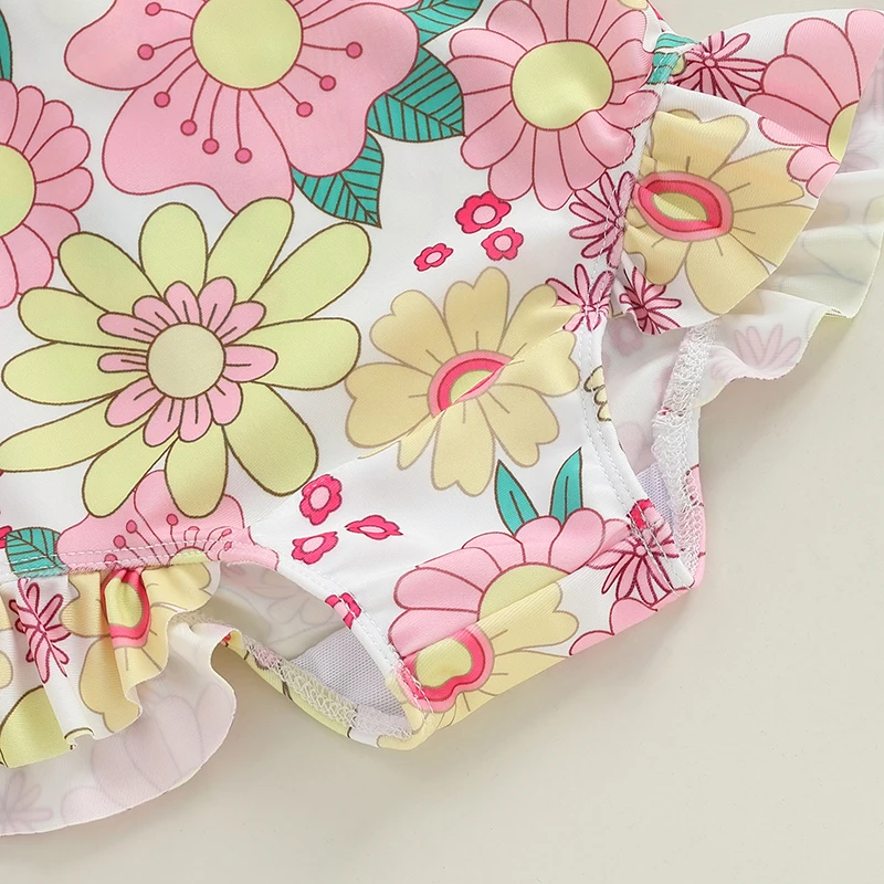 Tregren traje de baño infantil floral con manga larga y sombrero - imagen 5