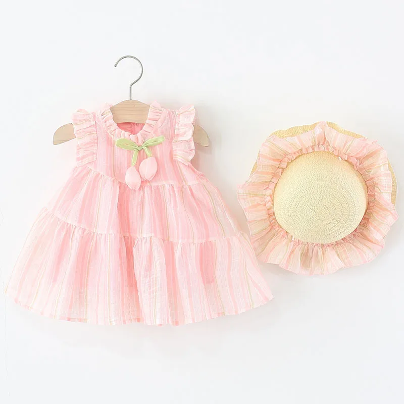 Conjunto de verano para niñas estilo coreano con vestido y sombrero