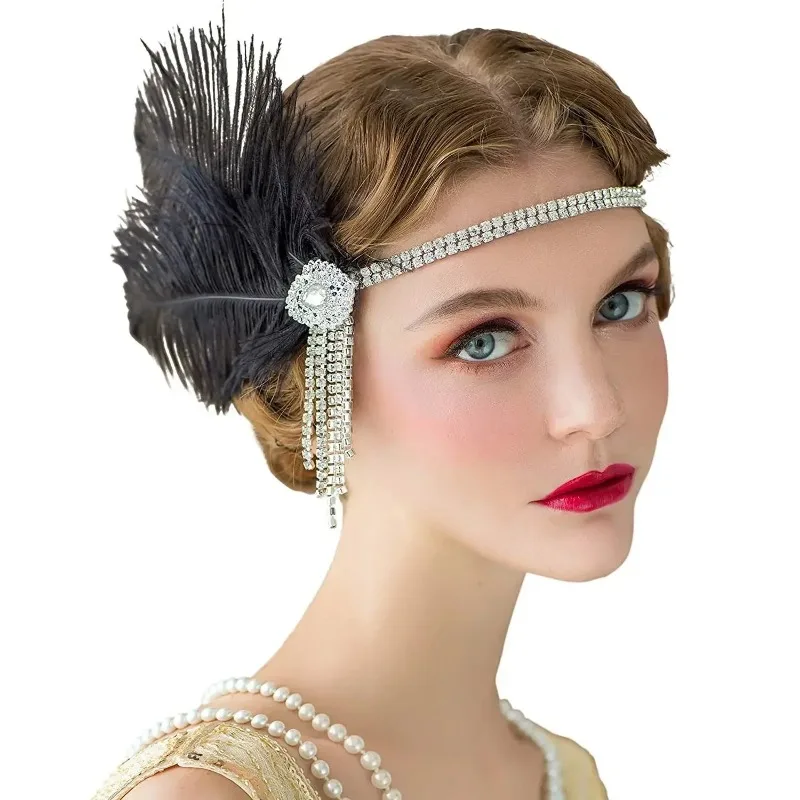 Diadema vintage años veinte estilo Gran Gatsby con cuentas y cadena - imagen 5
