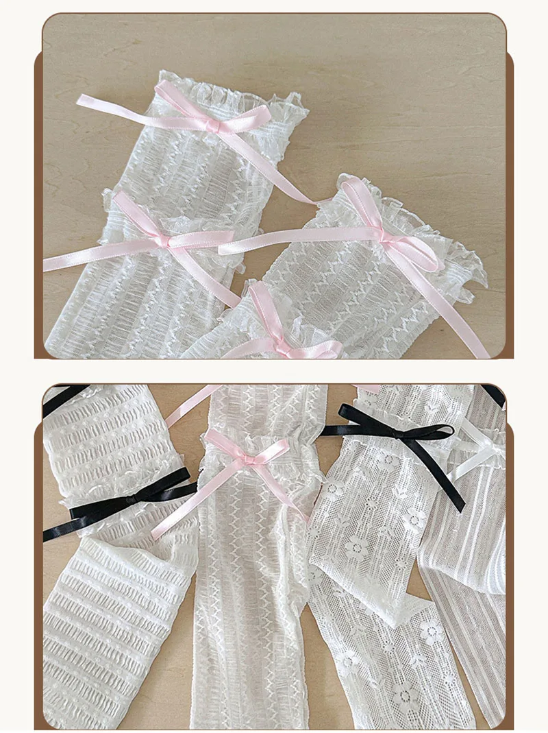 Calcetines de verano para niñas con flores y lazos de encaje - imagen 5