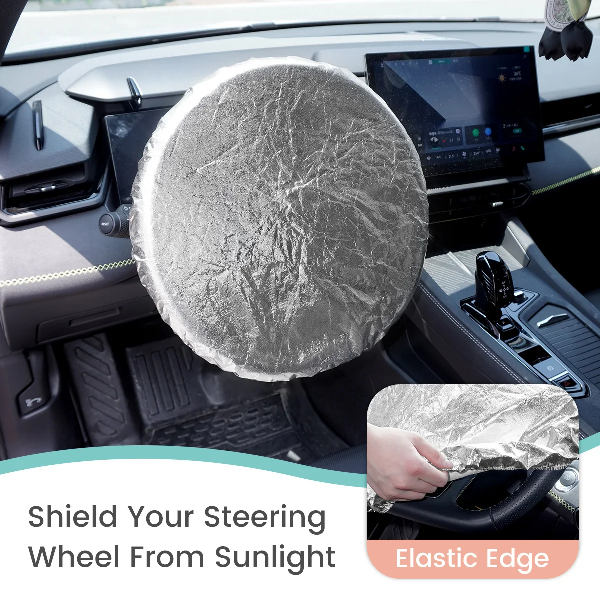 Protector solar para volante de coche, doble capa de aluminio flocado - imagen 3