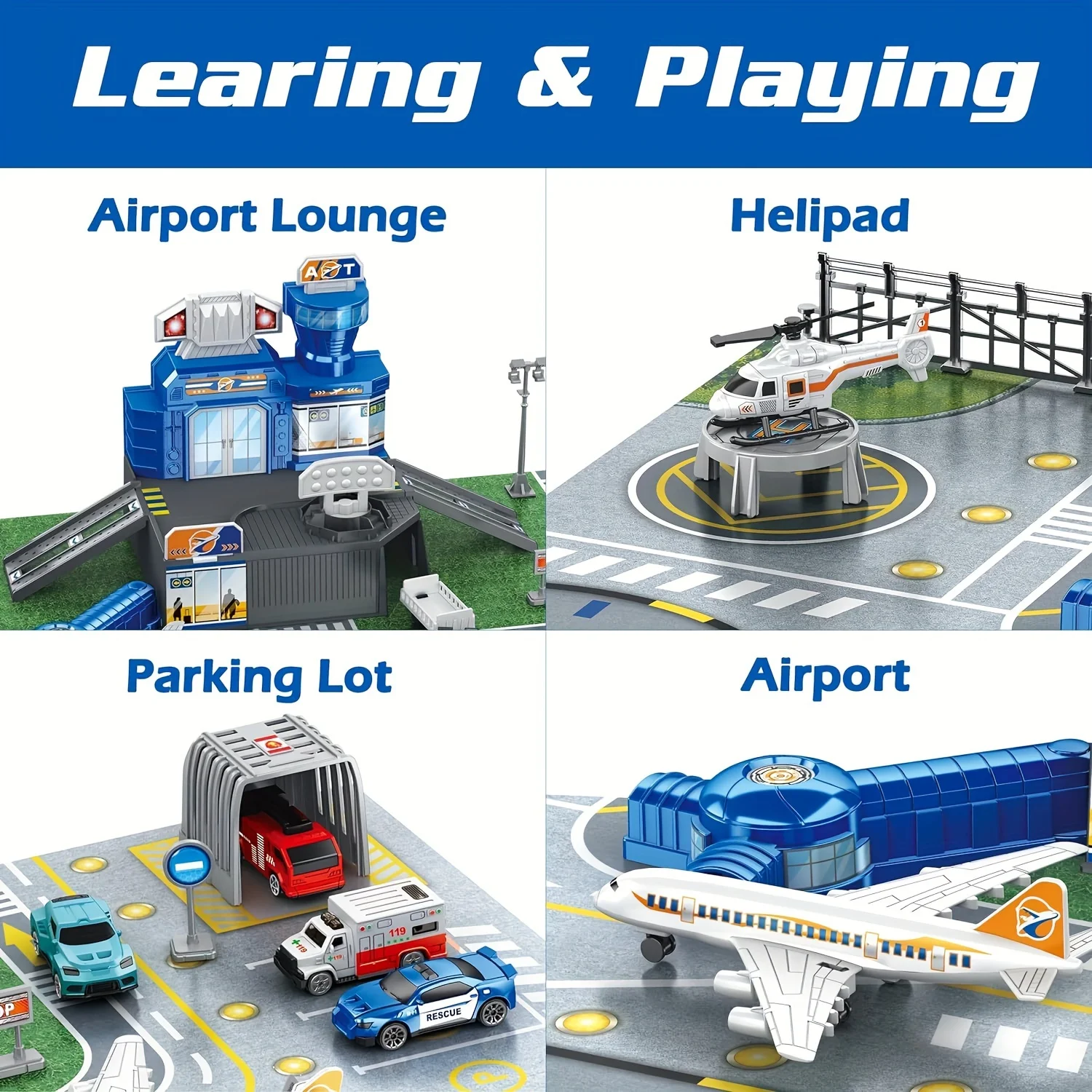 Set aeropuerto infantil: tapete interactivo, aviones y helicópteros - imagen 4