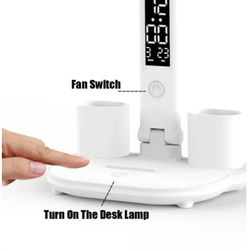 Lámpara de escritorio LED recargable con cabezales ajustables y reloj - imagen 2