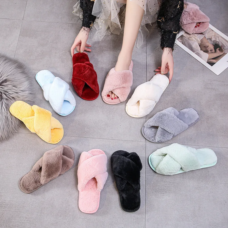 Pantuflas cruzadas de felpa y lana para otoño e invierno - imagen 5