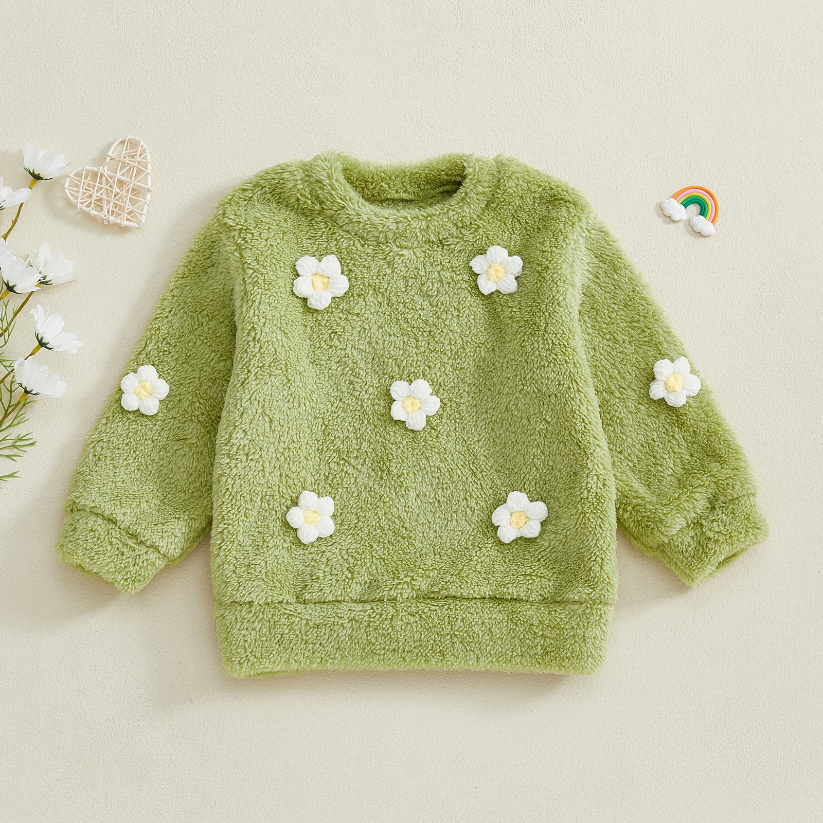 Tregren sudadera peluda niña con flores, manga larga y cuello redondo