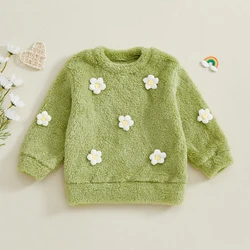 Tregren sudadera peluda niña con flores, manga larga y cuello redondo