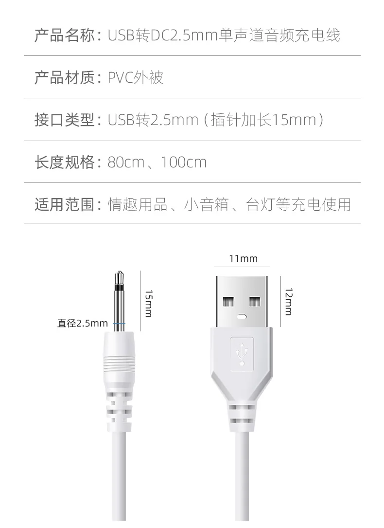 Detalle del conector DC 2,5 y el extremo USB