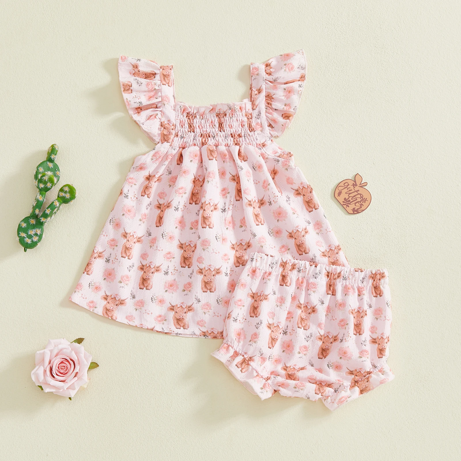 Tregren Traje verano bebé niña – Top volantes shorts estampado floral - imagen 4