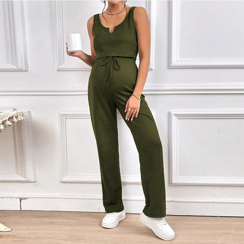 Conjunto premamá sin mangas y pantalón largo elástico para verano - imagen 2