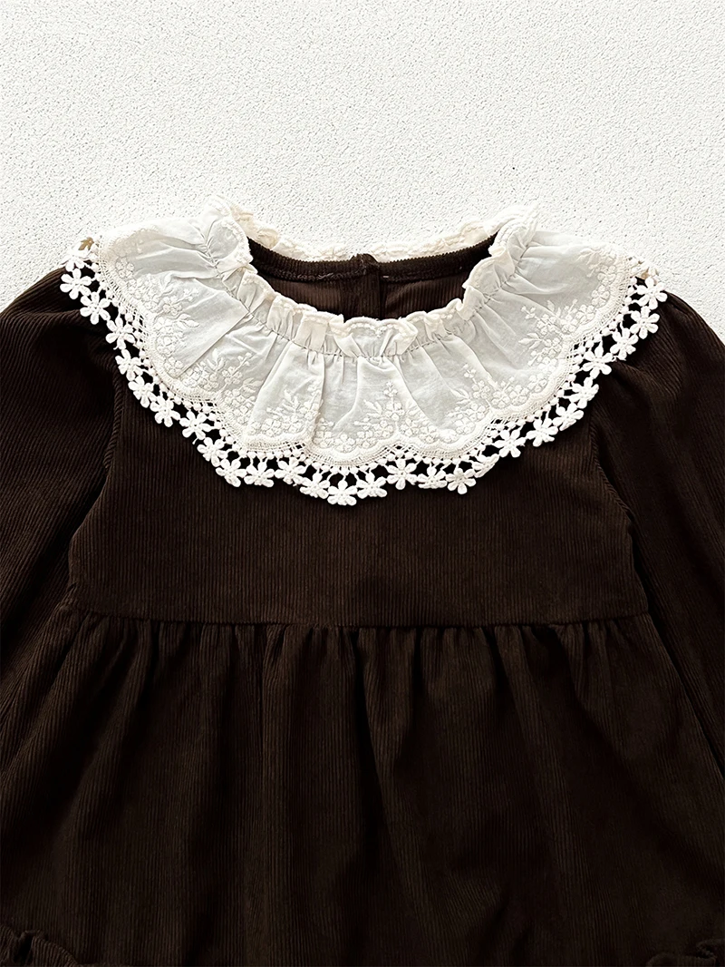 MILANCEL Vestido de pana manga larga con cuello volantes para niña - imagen 2