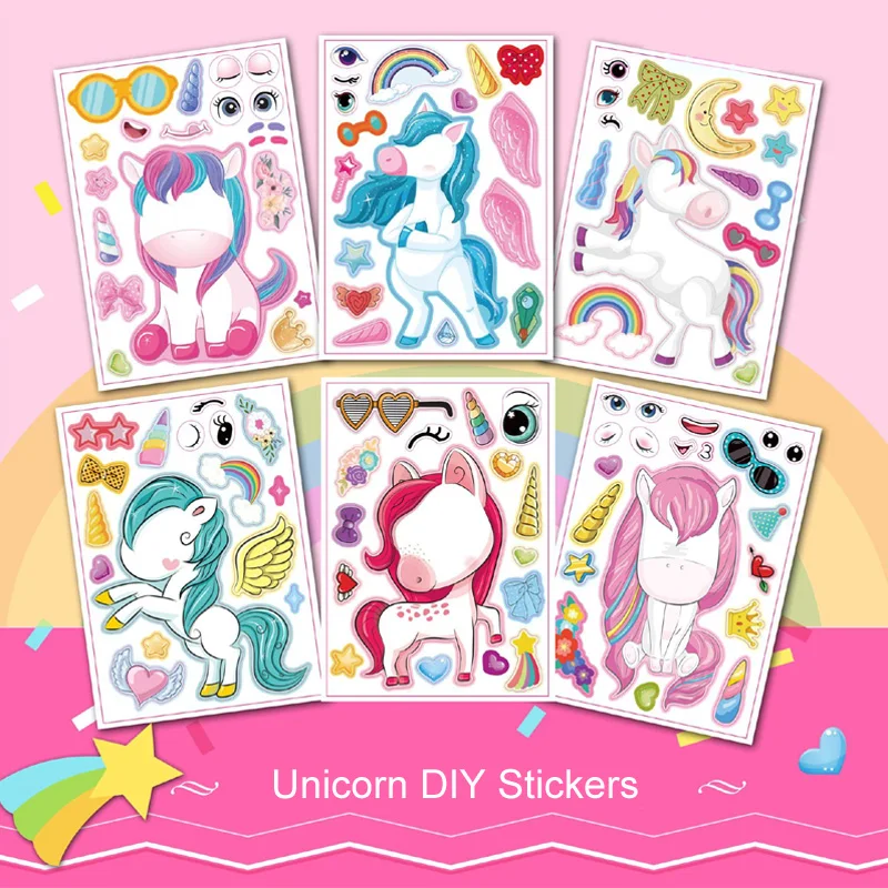 Pegatinas unicornio kawaii – juego de hojas para decorar caras - imagen 3