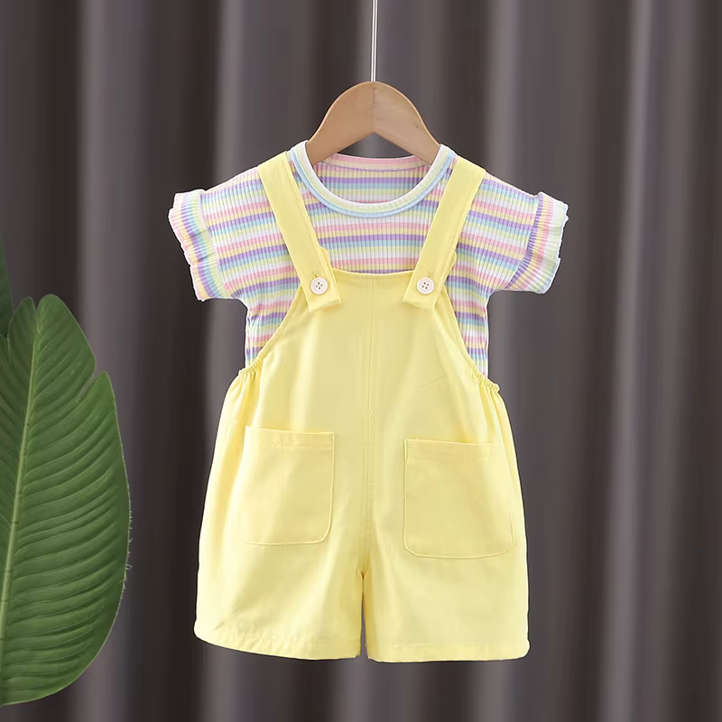 Conjunto verano bebé a rayas: camiseta manga corta y mono - imagen 4