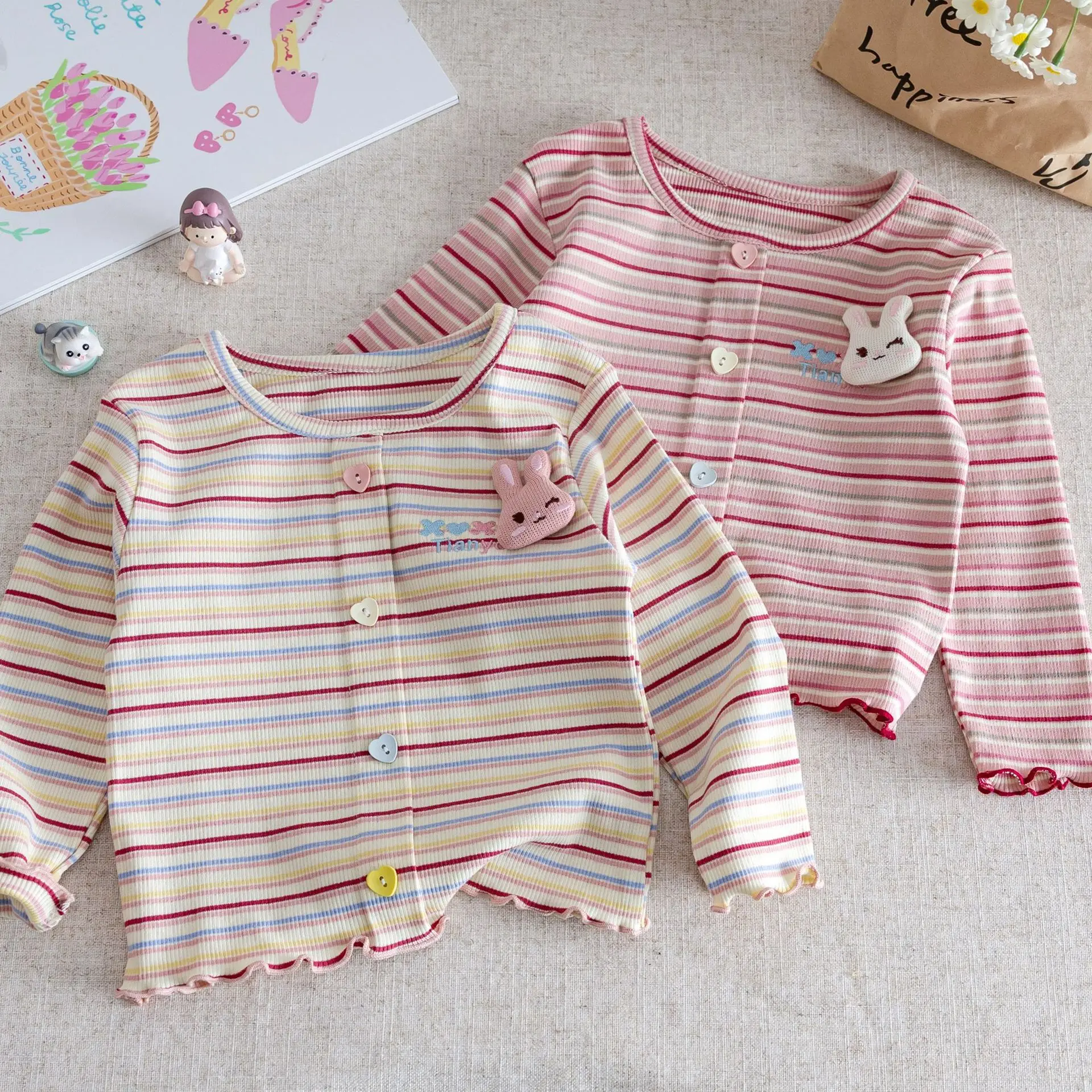 Camiseta de manga larga para niña conejito de otoño, suave - imagen 4