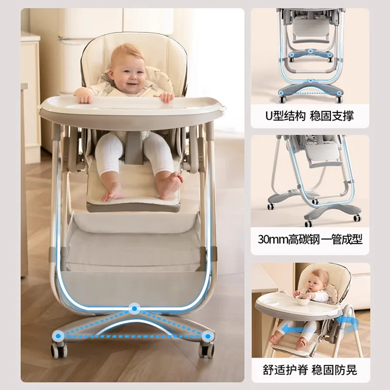 Trona portátil con ruedas para bebé reclinable y ajustable - imagen 3