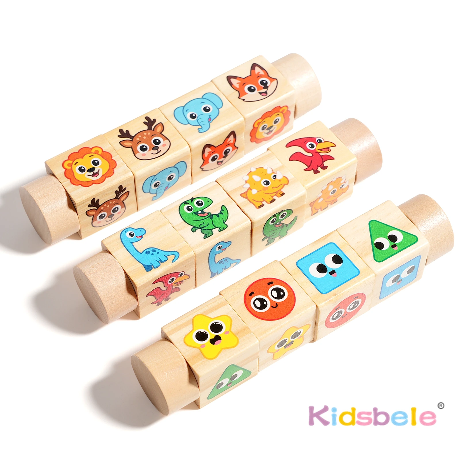 Bloques de construcción giratorios Montessori con animales de madera - imagen 3