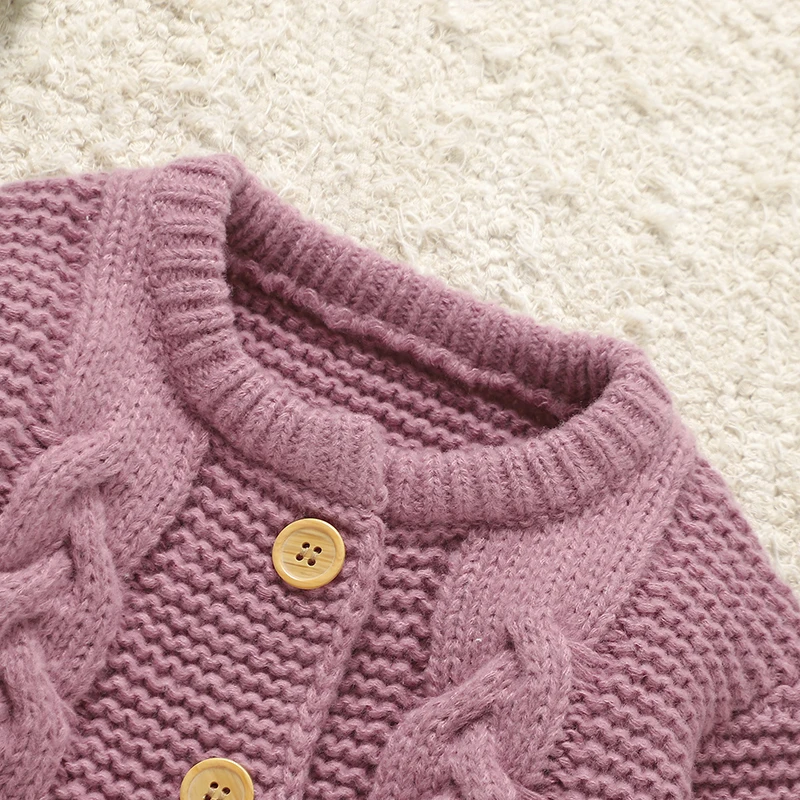 Mono de invierno de punto suave para bebé niña – manga larga rosa - imagen 2