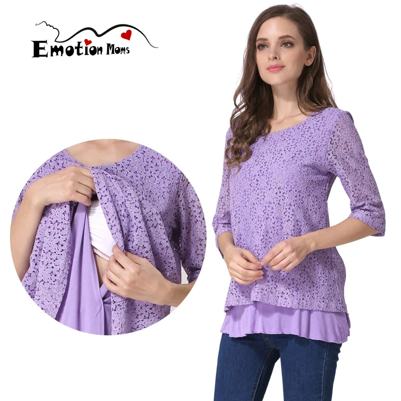 Camiseta de lactancia con encaje de manga tres cuartos transpirable - imagen 4